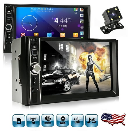 7'' 2 Double Din HD1080P Touch Screen Car MP5 MP3 Player Bluetooth In Dash Car Stereo Radio Aux TF/USB FM Aux+HD Rearview Camera+Remote
