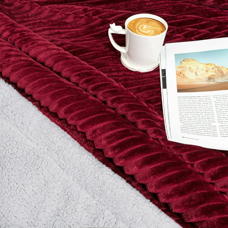 PAVILIA Reversible Sherpa Fleece Throw Blanket Twin Wine Red Burgundy, Soft  Fuzzy Plush Flannel Throw, Warm Ribbed Microfiber Blanket for Sofa Couch  Bed, Thick Striped Blanket, Red, 60x80 