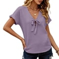 thumbnail image 4 of Short Sleeve V Neck Shirts for Women, Yigetop Womens Summer Tops Tie Front Tops V-Neck Short Sleeve Cute Tops Women T Shirts Clothes Trendy 2026 Womens V Neck T Shirts Purple S, 4 of 8