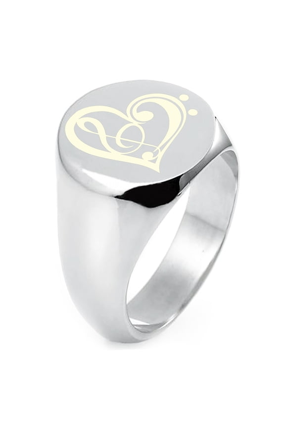 Sterling Silver Treble Bass Clef Heart Engraved Round Flat Top Polished Ring
