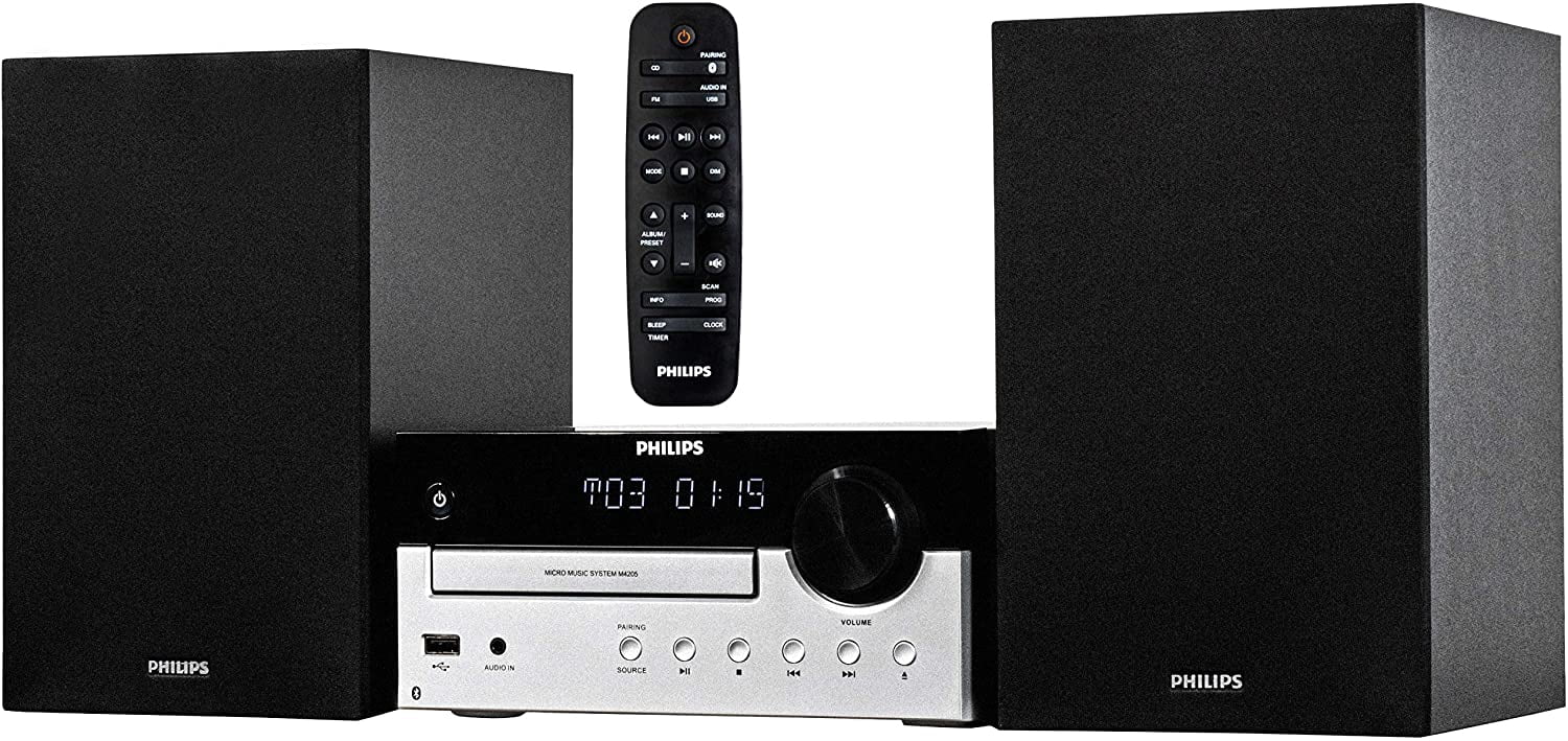 Philips 60W Compact Bluetooth Home Stereo System, Bookshelf-Style Sound System with Remote Control, FM Radio, 60W