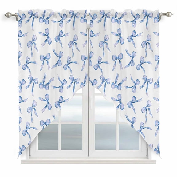 Purple Blue Bow Ribbon Kitchen Window Curtains, Swag Curtains Valance for Bedroom Living Room Bathroom, Vintage Modern Art Bowknot Rod Pocket Window Treatment Curtain Block Drapes 2 Panels 36"x45"