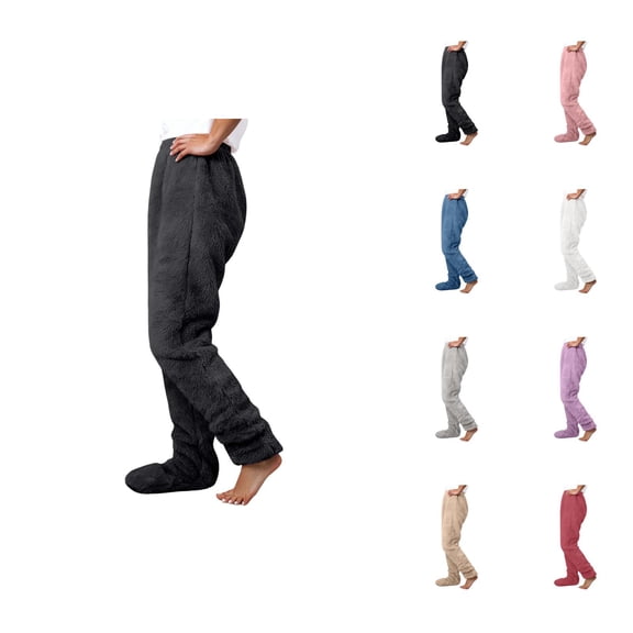 Women'S Footie Pajama Pants 2026 Winter Warm Soft Fluffy Pj Pants Lounge Bottoms Sleepwear
