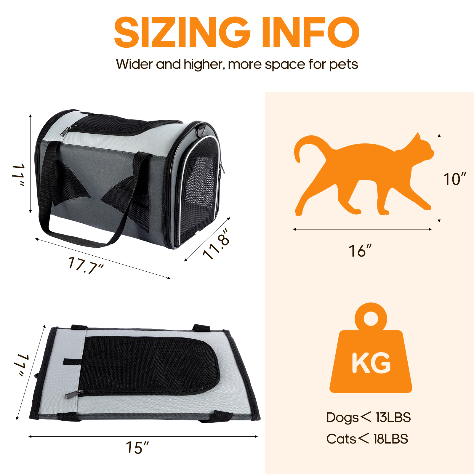 Cat Carrier Airline Approved for Small Dogs Puppy, Kitten Carriers Under 16lbs, Collapsible Soft Sided TSA Approved Travel Carrier