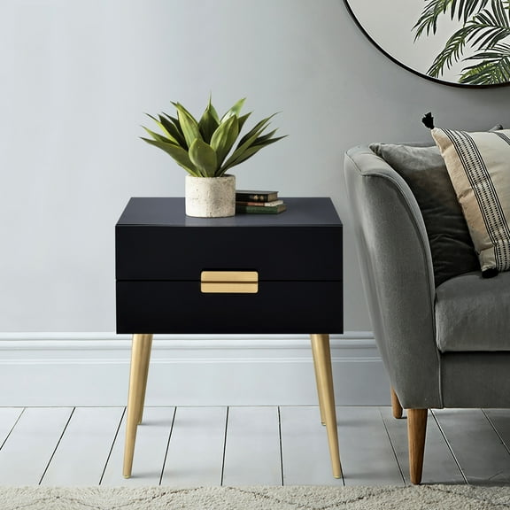 2 Black And Gold Side Table - Ideal For Small Balcony Spaces End, Side, Or Night Options Chic Tapered Leg Detail Bedroom