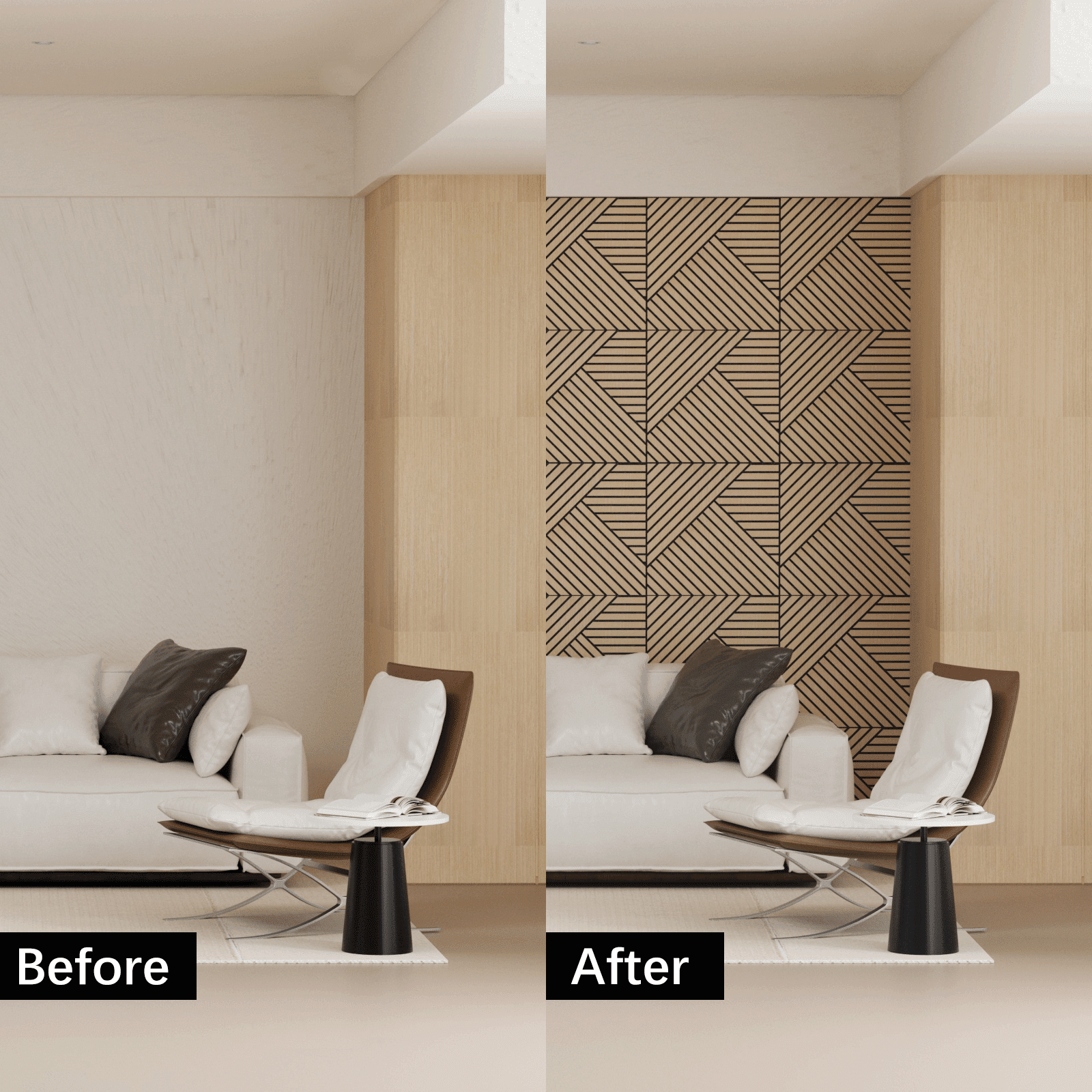 4 Packs Acoustic Wall Panels - Self-Adhesive 3D Wood Slat Wall Panel- Peel and Stick Sound Absorbing Panels for Noise Reducing - Feature Wall Decor for Home & Office