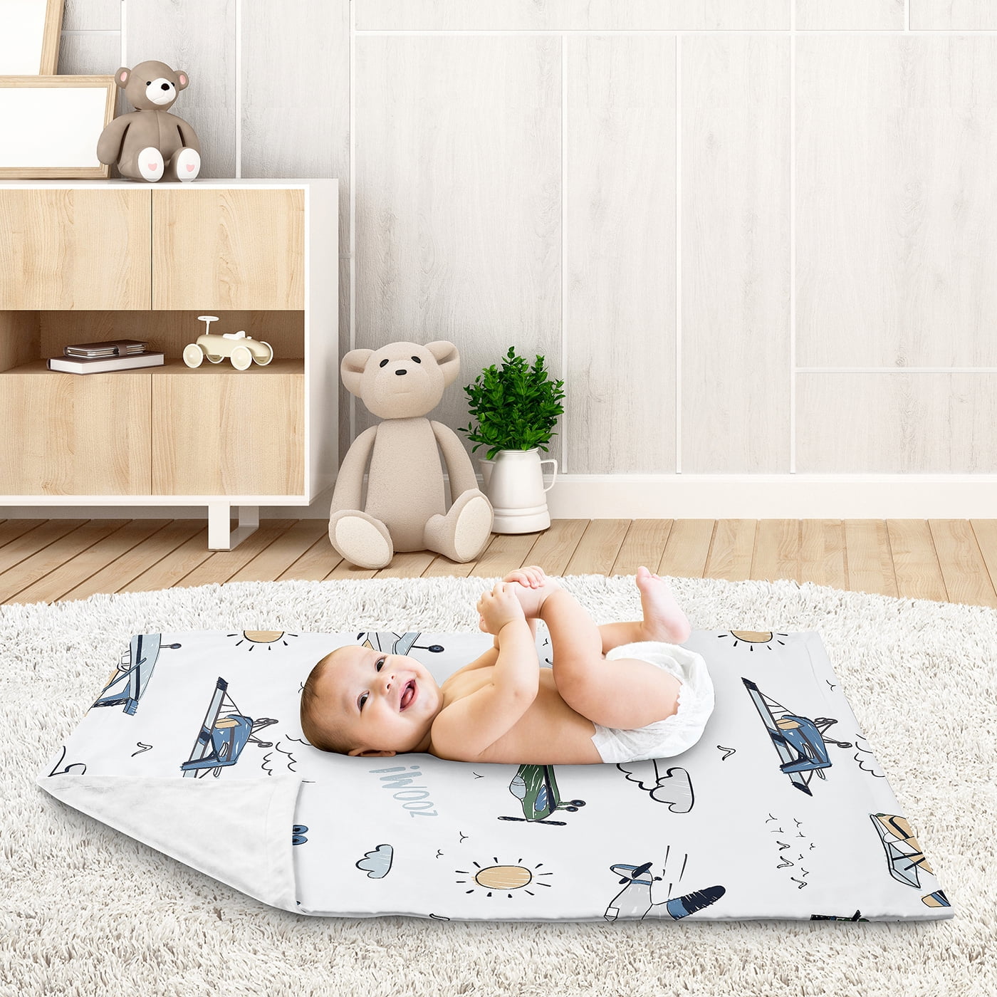 Sweet Jojo Designs Airplane Green and Blue Boy Baby Security Blanket