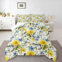 Manfei Teens Floral Daisy 3 Pieces Queen Comforter Set,Animal Brid Ultra Soft Bedding Sets,Chic Flower Bedding Comforter Set,Ultra Soft Home Decor