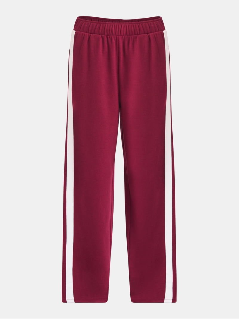 No Boundaries Wide Leg French Terry Pants with Side Stripes, 30