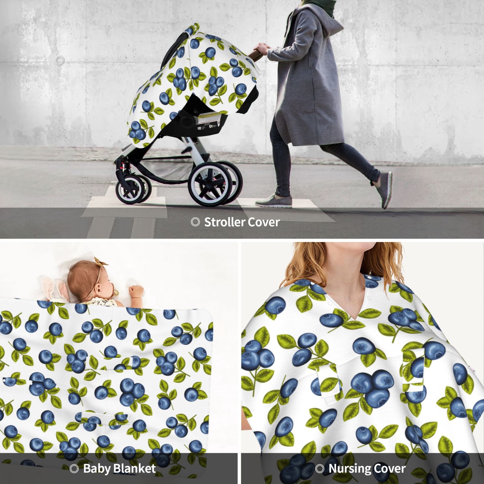 Car Seat Cover Baby - Blueberry leaf design Breathable Infant Car Seat Cover for Baby Carseat, Lightweight Comfort Baby Essentials Must Haves Newborn Stuff for Girl Boy