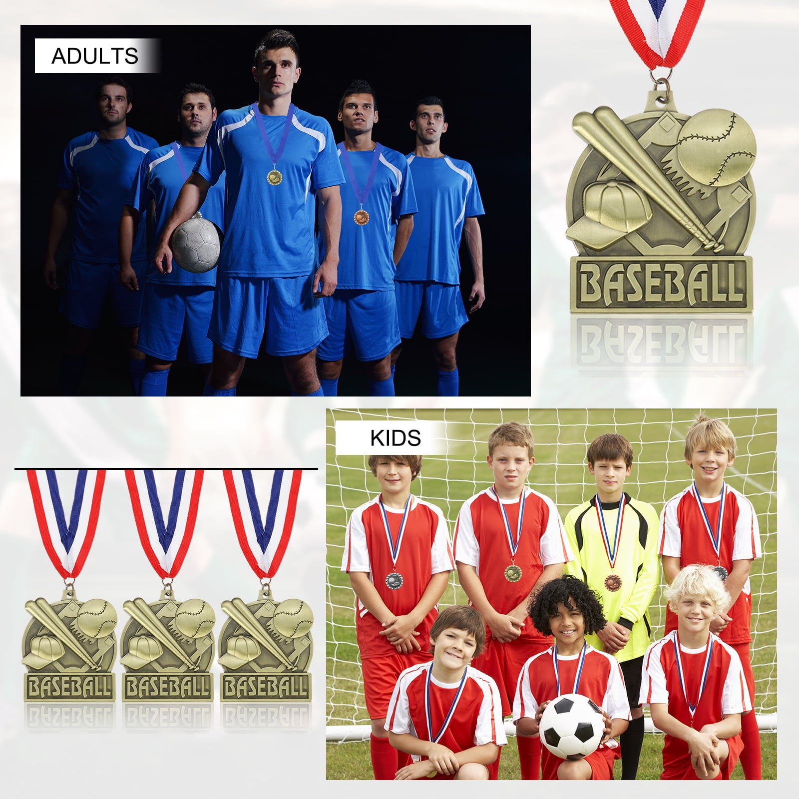 Uxcell Baseball Games Court Award Medals with Ribbons, Winner Medals Prizes for Competitions Sports Party Gold