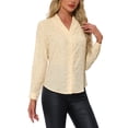 thumbnail image 3 of CAMISA METÁLICA CON ESTRELLAS DE MANGA LARGA Y CUELLO ALTO PARA MUJERES CHIC XL BEIGE, 3 of 6