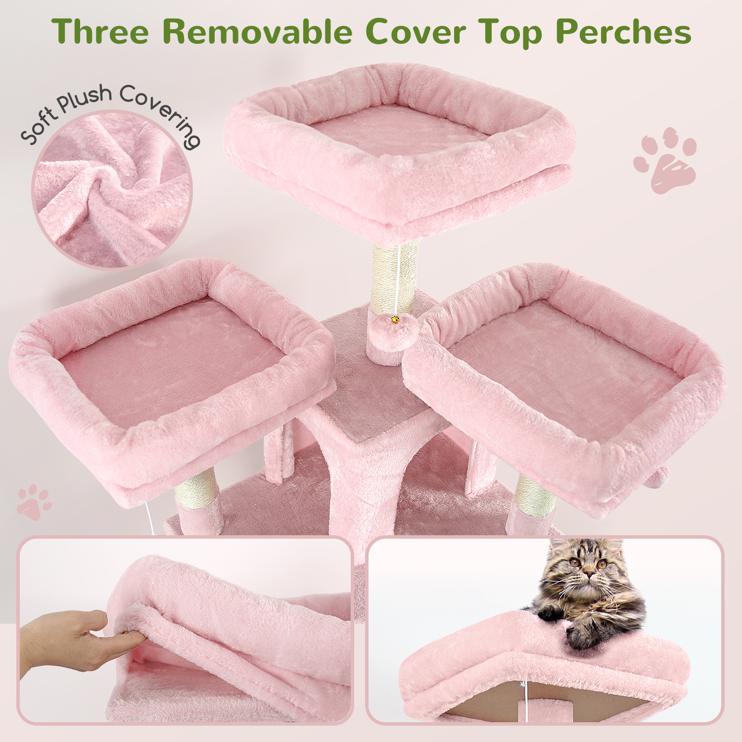 Big Pink 80" Cat Tower for Multiple Cats with Scratching Posts, Hammock & 3 Perches
