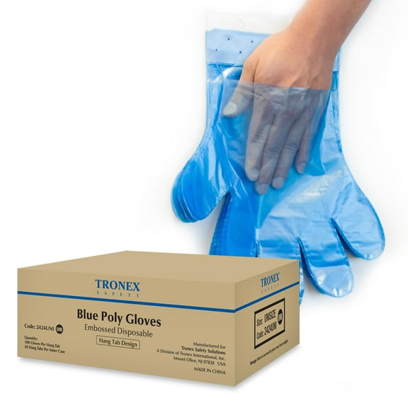 Tronex Heavy Duty Sanitary Durable Blue HDPE Disposable Gloves, 2000 Pack, Unisize, Food Prep