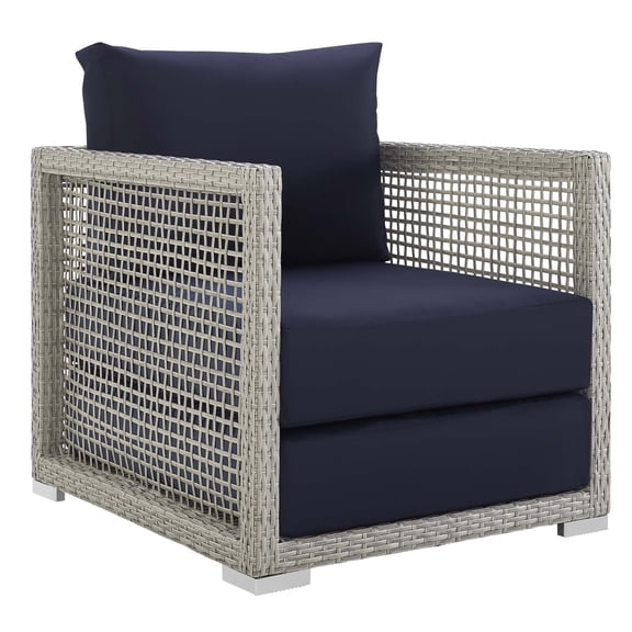 Modway Aura 15.5" Rattan & Fabric Outdoor Patio Armchair in Gray/Navy