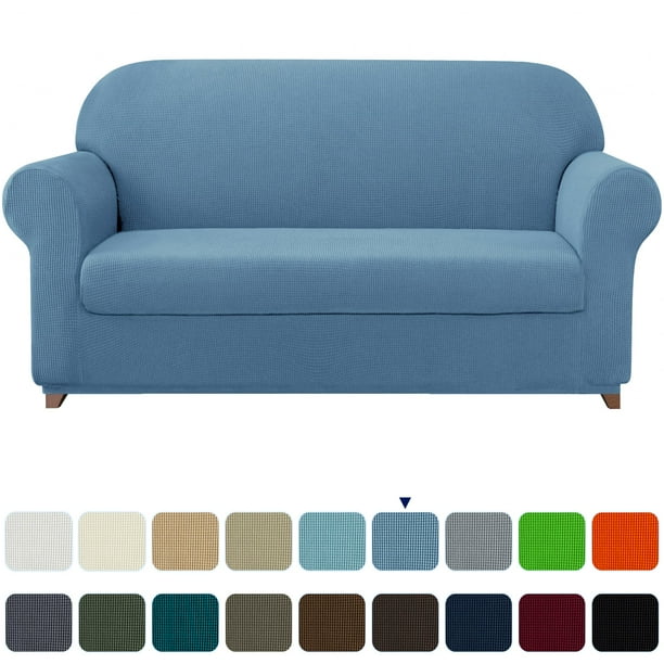 Subrtex Stretch 2 Piece Textured Grid Slipcover Sofa Cover Denim Blue Com Subrtex Stretch 2 Piece Textured Grid, Denim Sofa Cover