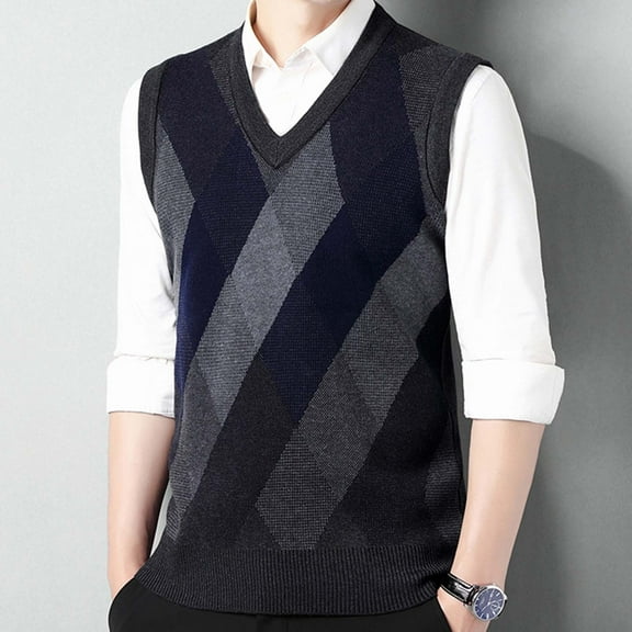 Augper Man Fallow Pullover Casual Sweater Vest Fashion V-neck Woolen Sweater Sleeveless