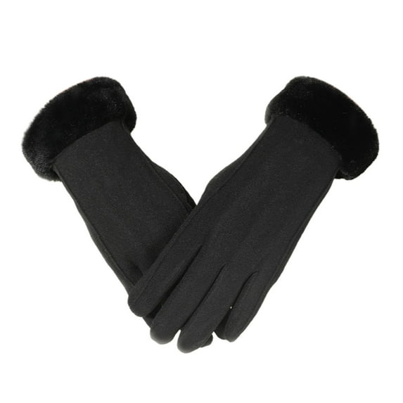 UDIYO 1 Pair Full Finger Solid Color Women Gloves Plush Lining Fluffy Cuffs Touch Screen Winter Thermal Gloves Hand Protect Cover