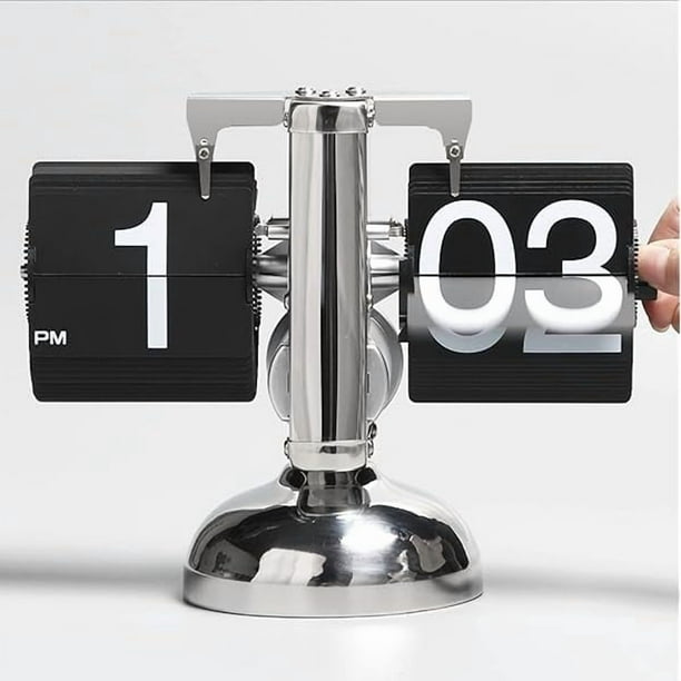 wonima44 Retro Style Flip Desk Shelf Clock, Internal Gear Operated, Classic Mechanical, Battery Powered, Tabletop Mounted, for Home & Office Decoration, Gift for Family and Friends, Black (BDL902)