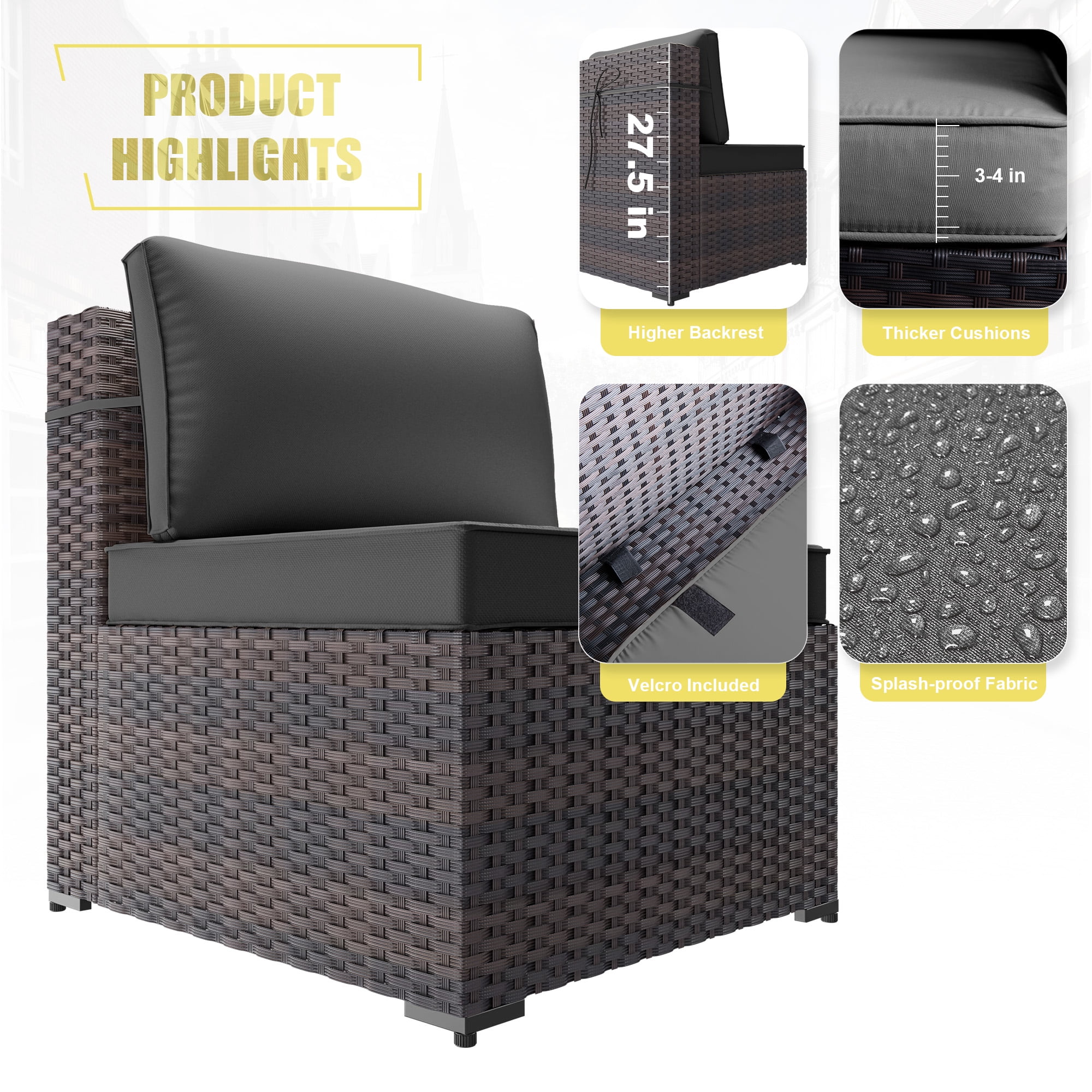 ALAULM 7-Piece RattanOutdoor Conversation Sets with Coffee Table and Cushions, Gray