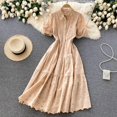 thumbnail image 4 of Nouvelle Robe Printemps Été Col POLO Boutonné Slim Mi-Longue Design Creux Premier Amour Robes, 4 of 5