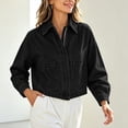 thumbnail image 5 of CBASIHI Cropped Denim Shirt Jackets for Women- Fall Long Sleeve Casual Oversized Zip Up Jean Jacket Black Size L, 5 of 7