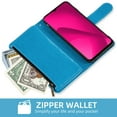 thumbnail image 6 of Compatible with T-Mobile Revvl 7 5G Wallet Phone Case and Tempered Glass Screen Protector Flower Faux Leather Flip Credit Card Holder Stand Zipper Cell Cover for T Mobile Revel7 Women Blue, 6 of 9