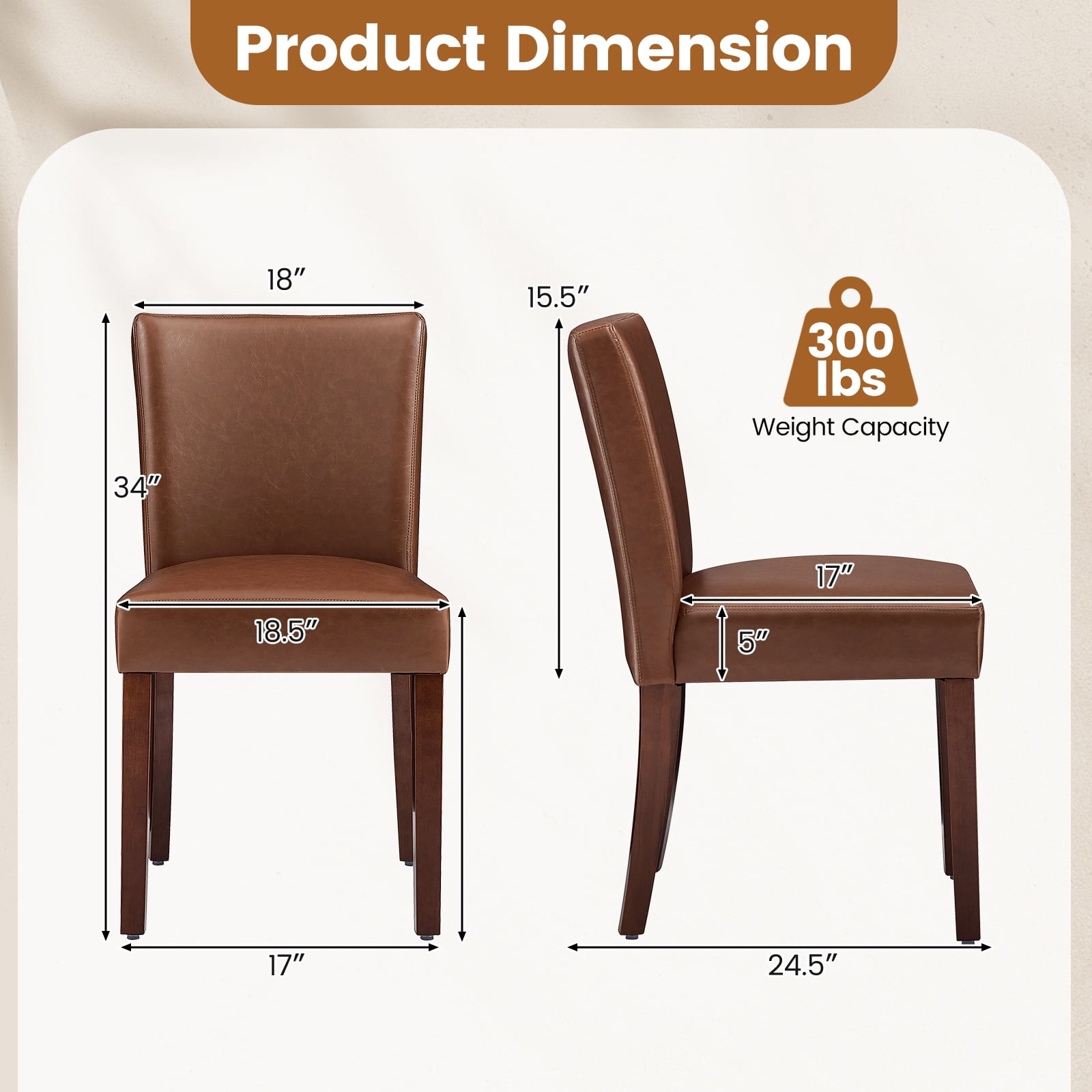 Firmoz Set of 2 Faux Leather Dining Chairs, Parson Modern Kitchen Chairs with Wood Legs, Brown