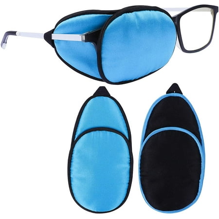 eZAKKA Eye Patches for Adults, Eye Patch for Glasses, Reusable Eye Patches for Kids Silk Patch for Lazy Eye Amblyopia Strabismus and After Surgery (Navy Blue+Black)