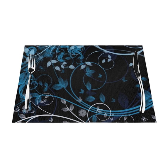 ZNDUO Placemats, 1 PCS Heat Resistant Stain Resistant Woven PVC Insulation Placemats, Durable Washable Elegant Table Mats for Dining-Blue Leaves, 18"x12"