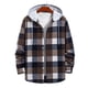 thumbnail image 1 of Blusa de manga larga con capucha para hombre, informal, de retazos, a cuadros, con capucha, botones, de manga larga, 1 of 9