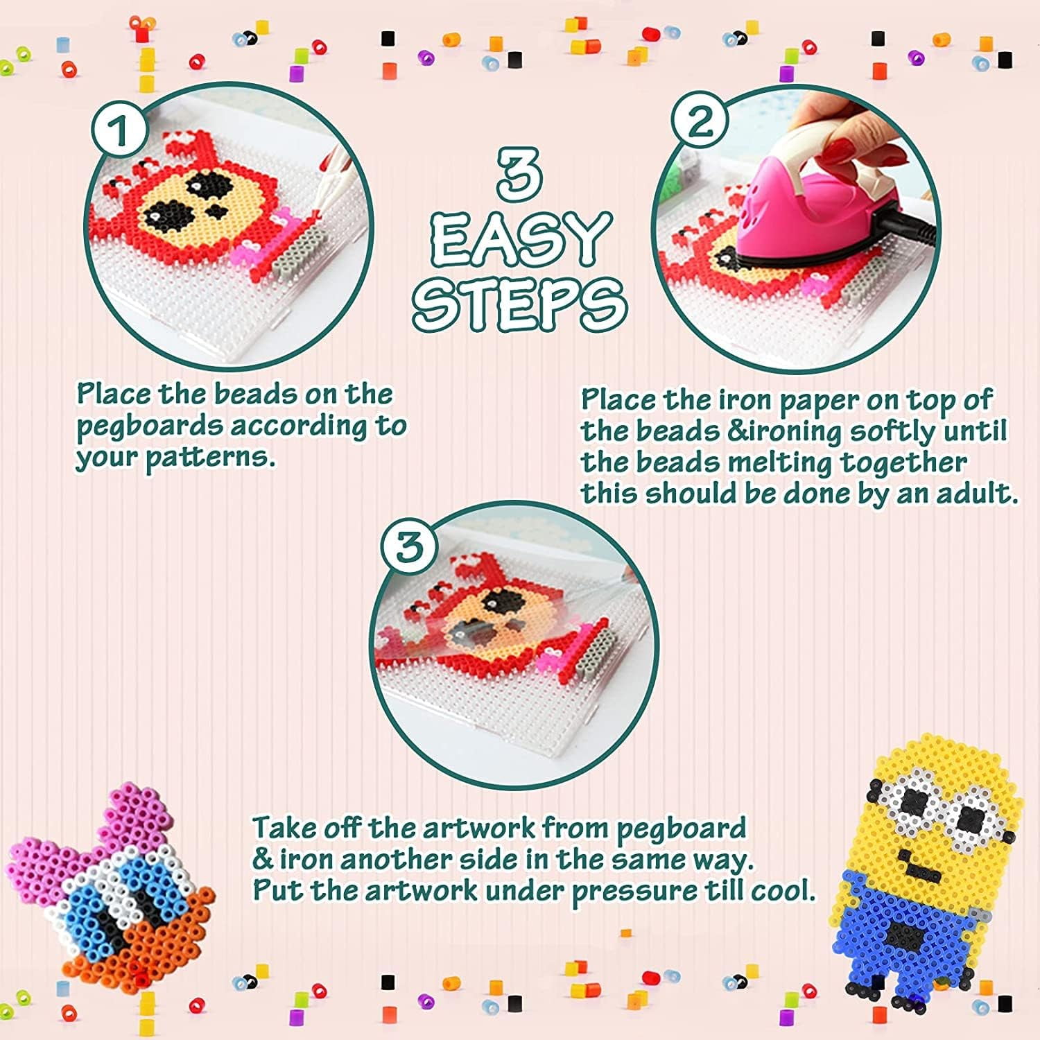 Fuse Beads Kit for Kids, 10000 PCS 36 Colors 5mm Melty Beads Set with 4 Pegboards, 90 Patterns, Ironing Paper, DIY Craft Kit for Ages 5+, Gift for Birthday Christmas