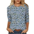 thumbnail image 7 of Jsaierl 3/4 Sleeve Womens Tops Casual Round Neck Shirts Retro Graphic Petite Blouses Work Loose Fit Tunic Top S-2XL, 7 of 7