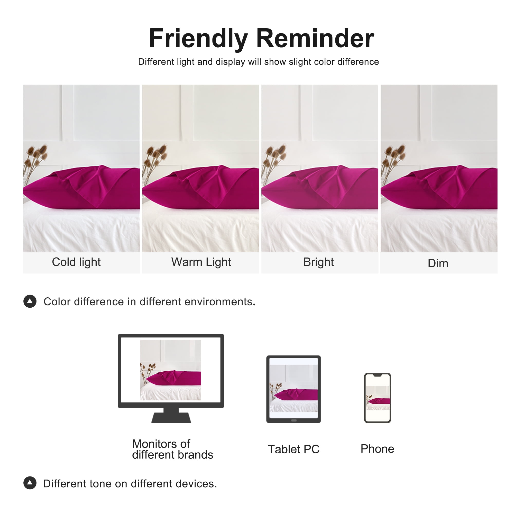 3 Pack Breathable Egyptian Cotton Body Pillow Covers, 20" x 54", Fuchsia Pink