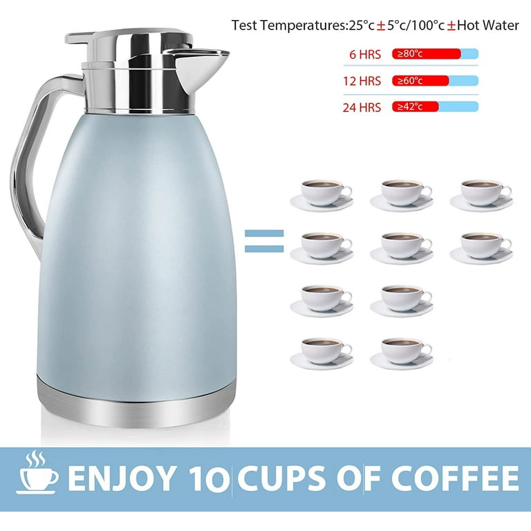 Ssawcasa Coffee Carafe 61oz Insulated Vacuum Coffee Thermos Urn Stainless Steel Thermal Flask Pot Coffee Dispenser Keep 12 Hours Hot24 Hours Cold (