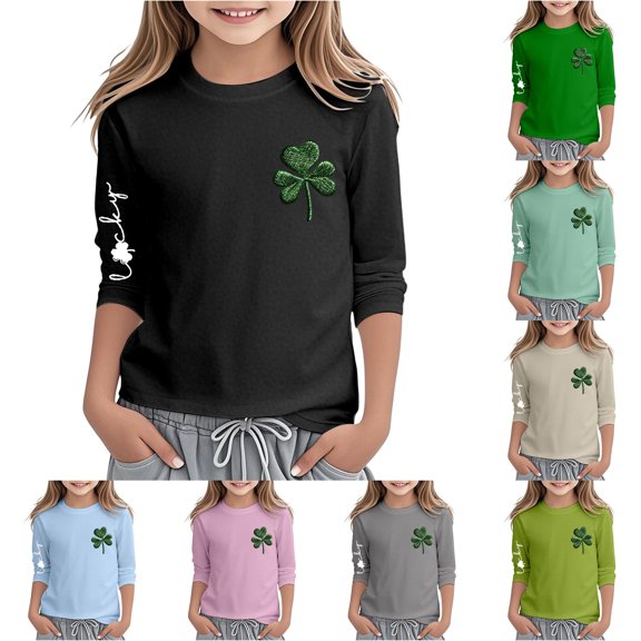 Toddler Girls Cute Tops St Day Print Three Quarter Sleeve Top Shirts Size 3-4T ,Black