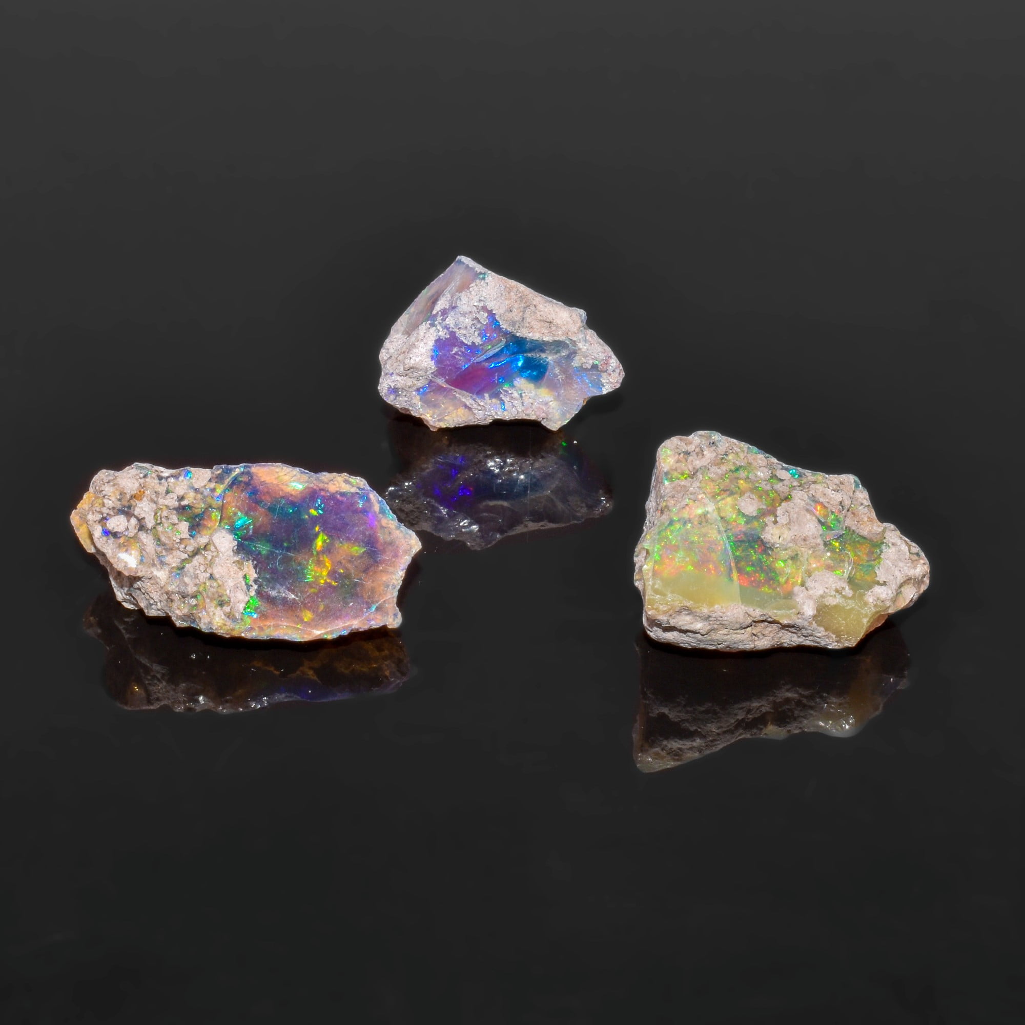 3pcs, 100% Real Ultra Fire Black Opal Raw Stone, Natural Rough, Ethiopian Rock Crystals Gemstone, Jewelry Making Supplies, Chakra Healing Stone, Birthday Gift, Crafts & DIY, Rainbow Fire Minerals Lot