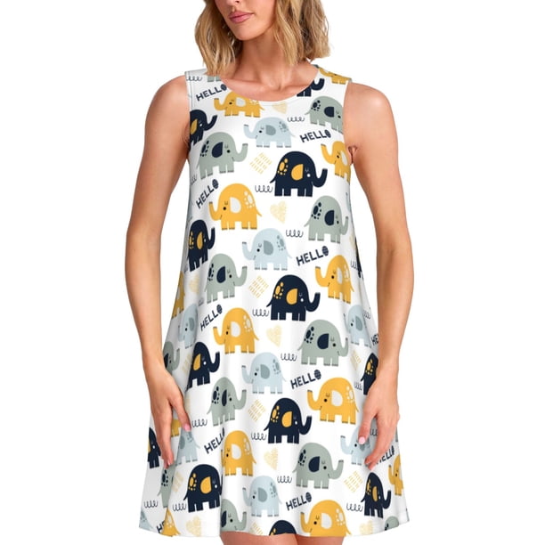 Balery Cute Elephant Vestidos de verano para mujer con estampado: vestido holgado sin mangas, vestido playero informal y cómodo para días calurosos.