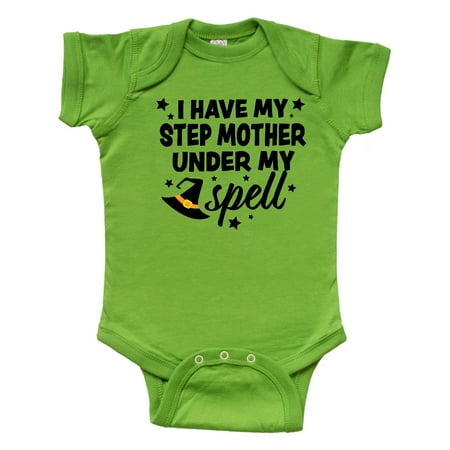 

Inktastic I Have My Step Mother Under My Spell with Cute Witch Hat Gift Baby Boy or Baby Girl Bodysuit
