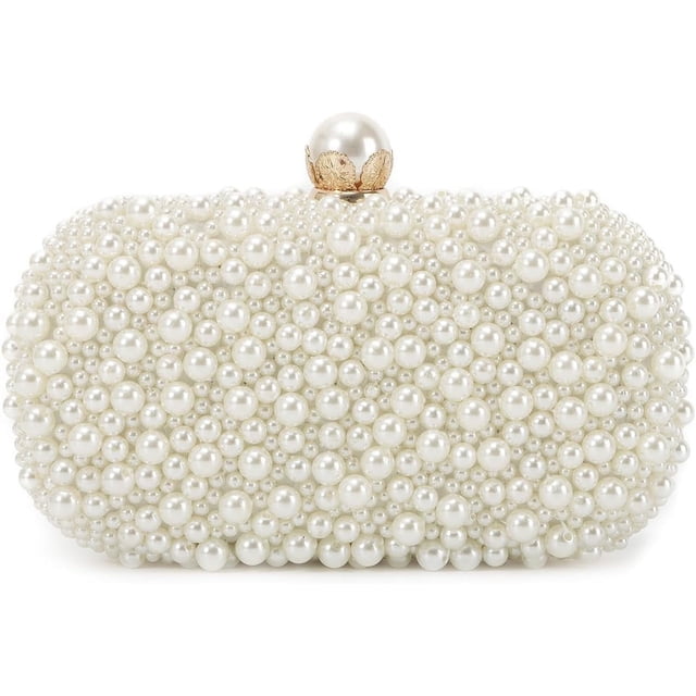 Sacs à Main Pochette Perle Blanche pour Femmes Mariage Mariée Sac Soirée Perle Pochette de Fête Portefeuille Sac à Main