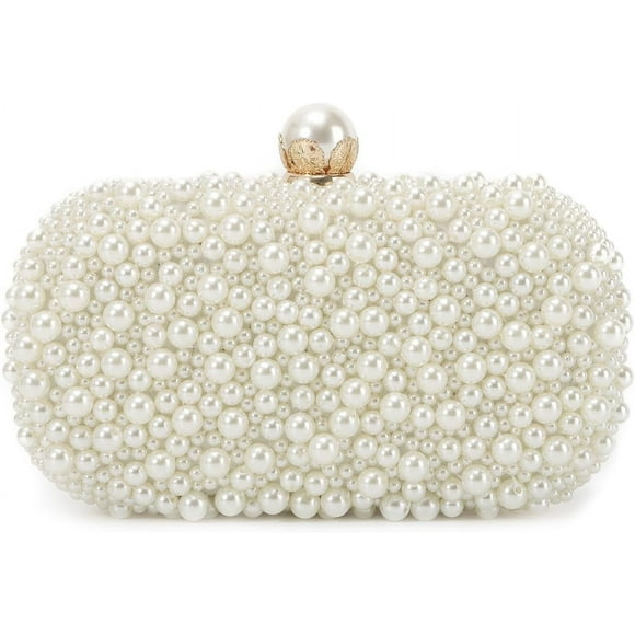 White Pearl Clutch Purses for Women Wedding Bride Pearl Evening Bag Party Clutch Wallet Tote Handbag