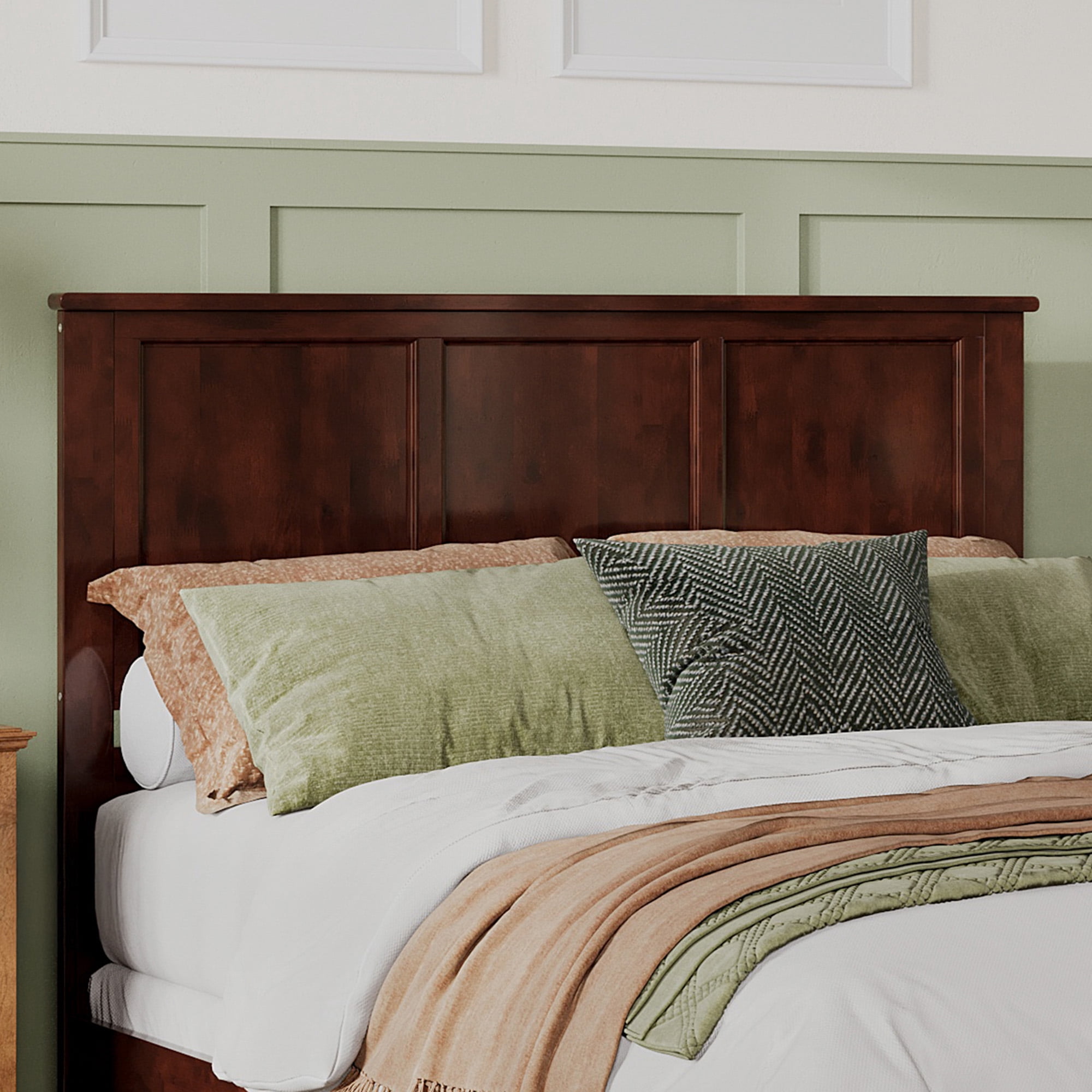AFI Madison Queen Wood Platform Bed with Headboard Footboard & Twin XL Trundle, Walnut