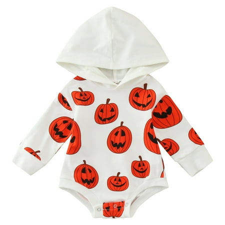 

Toddler Kids Baby Romper Newborn Infant Boy Girl Fall Halloween Pumpkin Pullover Hoodie Splice Long Sleeve Sweatshirt Outfits For 18-24 Months