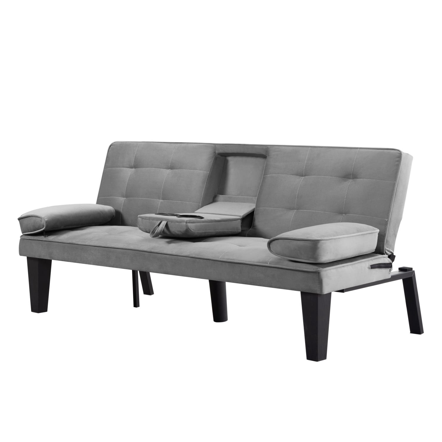 Gewnee Futon Sofa Bed Modern Sofa Couch Convertible Sofa Sleeper for Living Room with 2 Cup Holders, Removable Armrests (Gray)