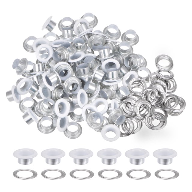 Unique Bargains 100PCS Grommets Eyelets 3/10 Inch (8mm) ID Hole Metal Self Backing Eyelet with Washers for Leather White