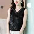 thumbnail image 4 of XUNKUSGA Womens Tops Soild Color Lace V-Neck Sleeveless Pullover Top Casual Round Neck Jacquard Camisole Tops for Women Simple Comfortable Tank Tops M-4XL,Black, 4 of 5