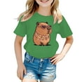 thumbnail image 2 of Byoo Little Girls T-Shirt Cartoon Capybara Print Short Sleeve Crew Neck T Shirt Tee Top, 2 of 4