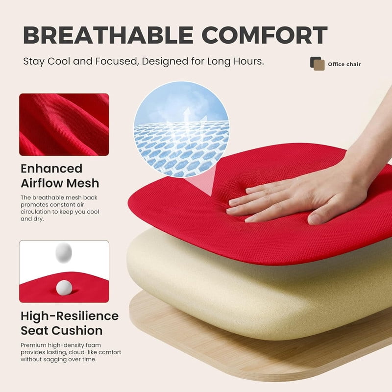 Simenmax Ergonomic Mid Back Office Chair, Red Mesh Computer Desk Chair with Lumbar Support, Rocking Mode for Home Office