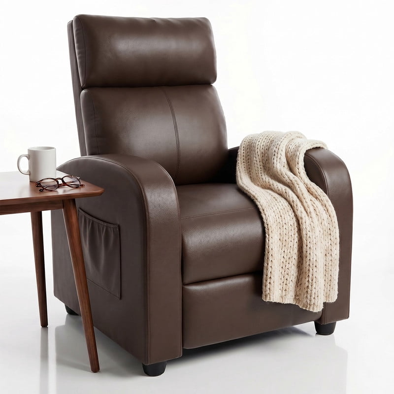 Vineego Massage PU Leather Recliner Adjustable Home Theater Seating Chair with Lumbar Support for Living Room,PU Brown