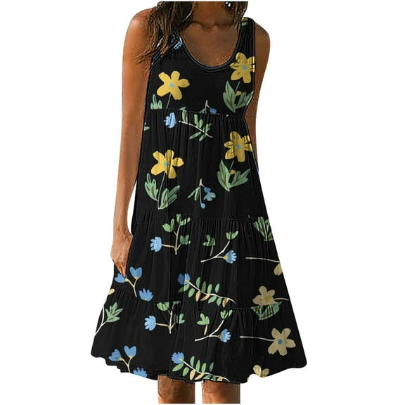 BangWanChi Boho Dresses for Women 2026 Womens Fashion Holiday Summer Casual Printing Sleeveless Party Beach Loose Dress